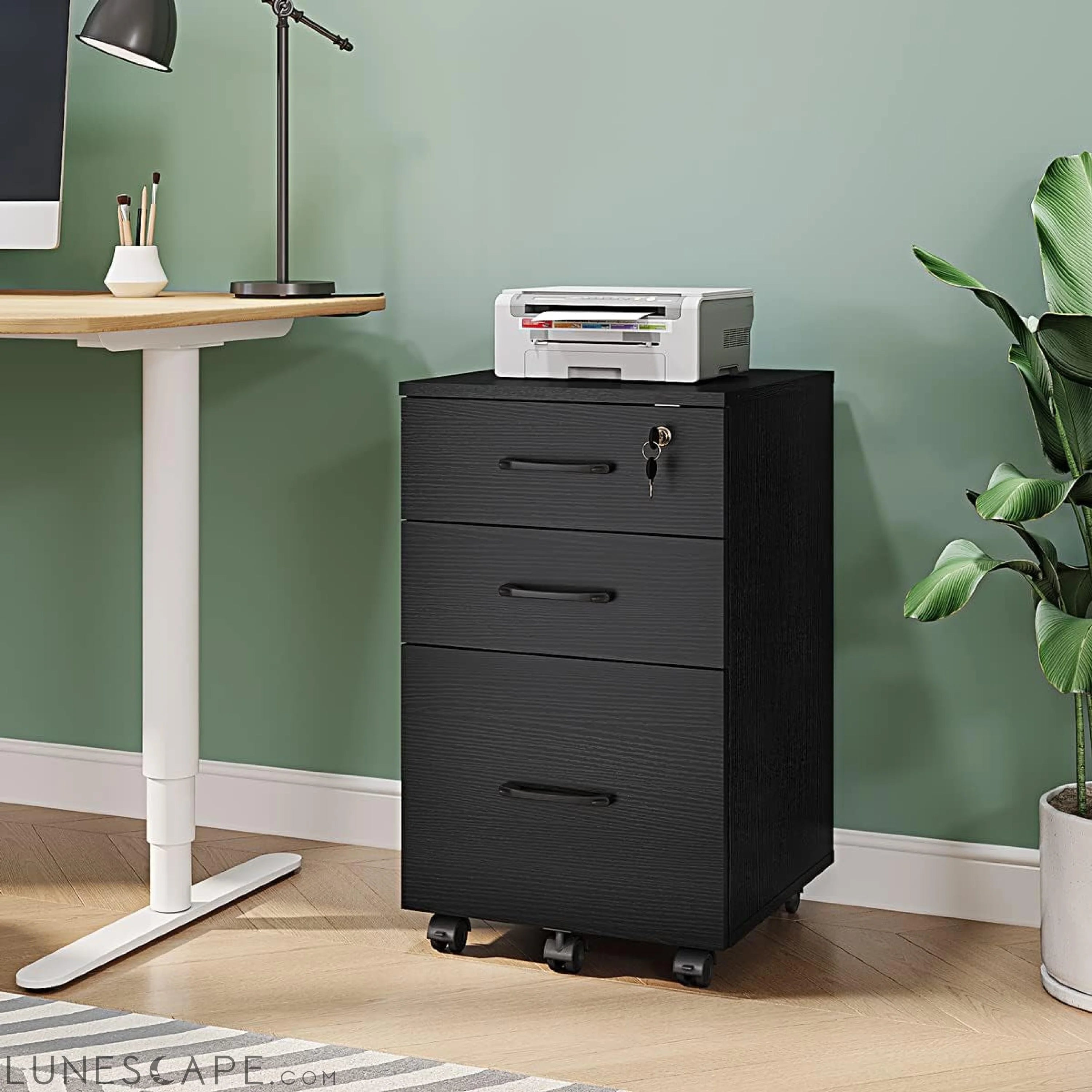 3 Drawer Wood Mobile File Cabinet, under Desk Storage Drawers Small LUNESCAPE