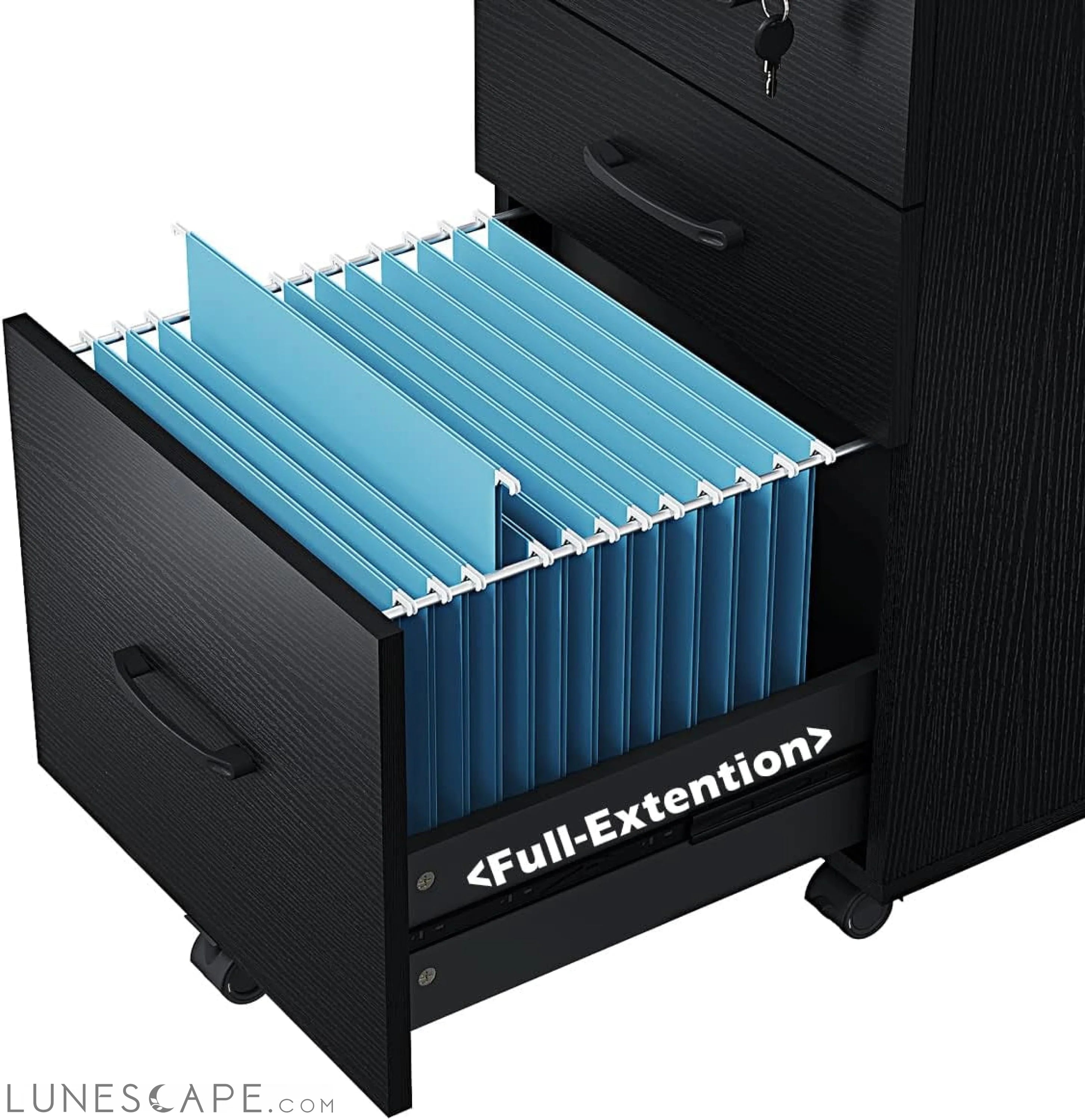 3 Drawer Wood Mobile File Cabinet, under Desk Storage Drawers Small LUNESCAPE