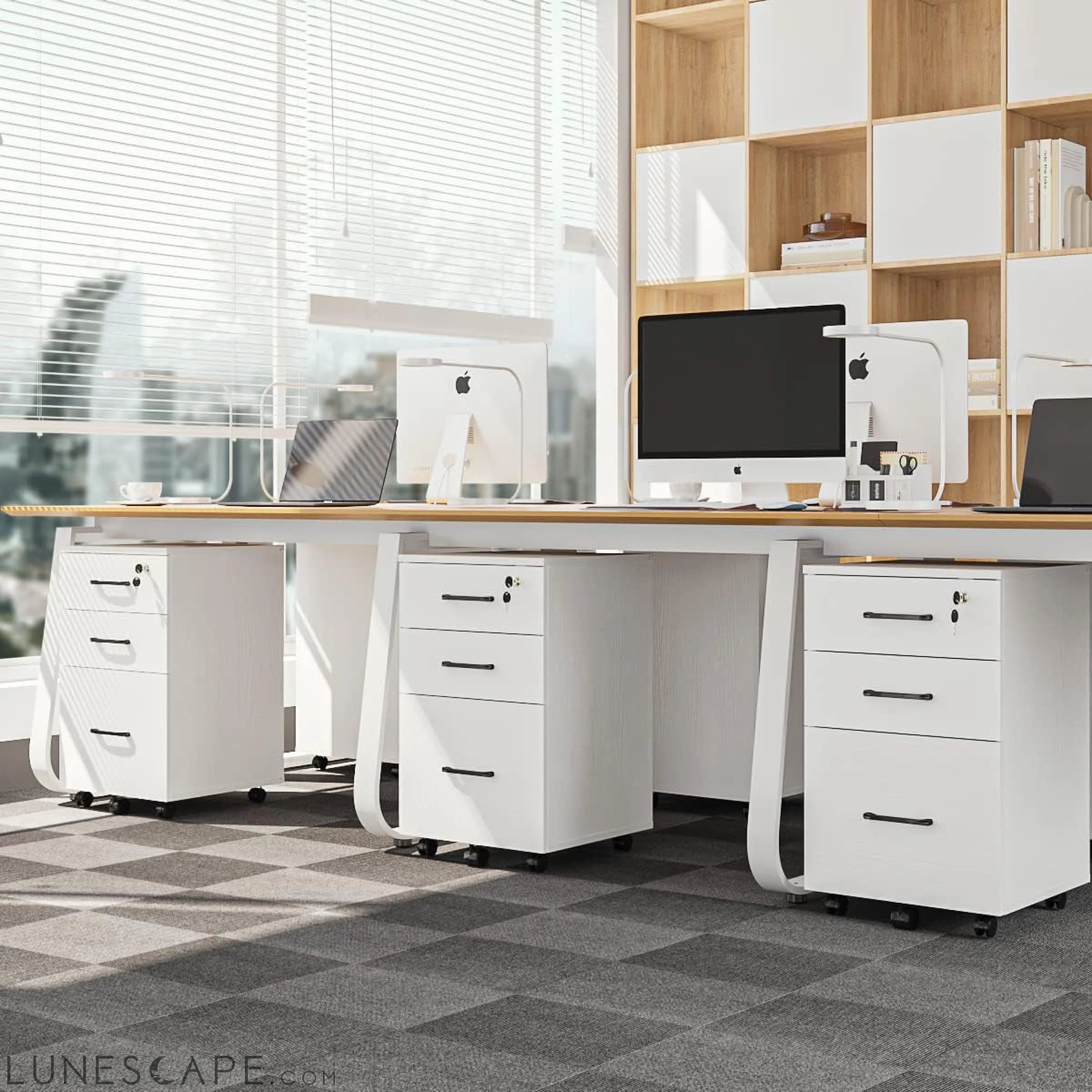 3 Drawer Wood Mobile File Cabinet, under Desk Storage Drawers Small LUNESCAPE