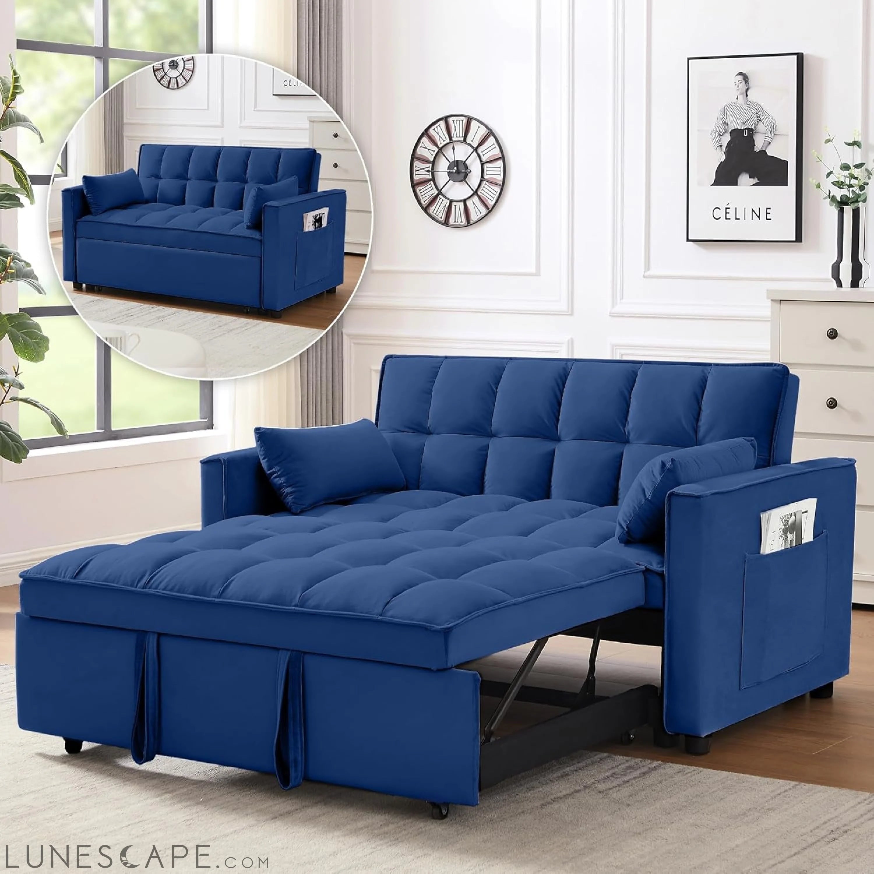 3 in 1 Convertible Sleeper Sofa Bed, Futon Couches for Living Room LUNESCAPE