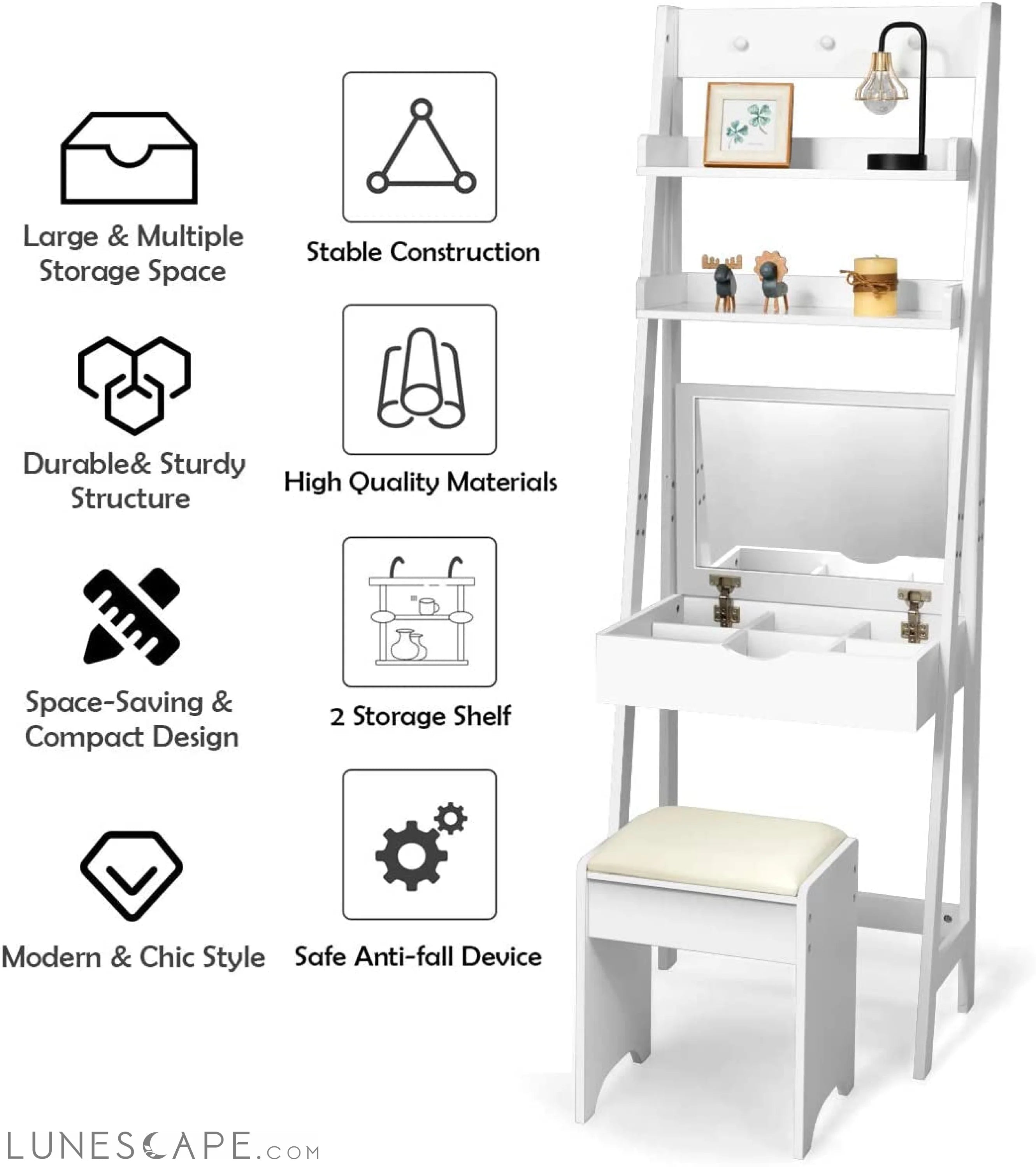 3-In-1 Vanity Set with Flip Top Mirror LUNESCAPE