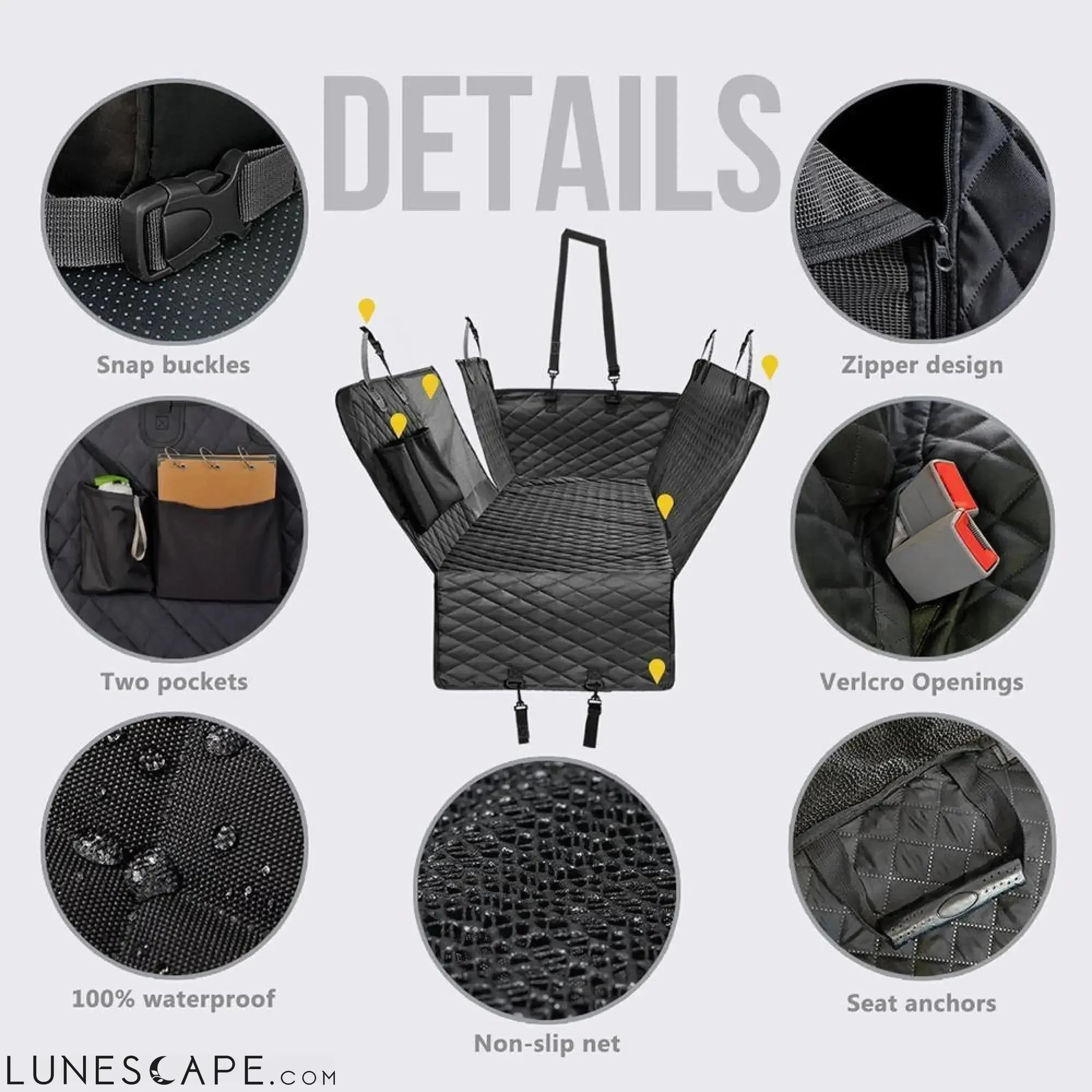 3-in-1 Waterproof Pet Carseat Cover, Hammock & Carry Case LUNESCAPE