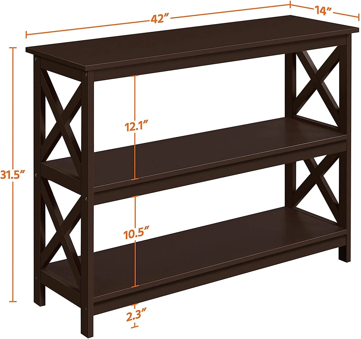 3-Tier Espresso Console Table with Storage Shelves LUNESCAPE