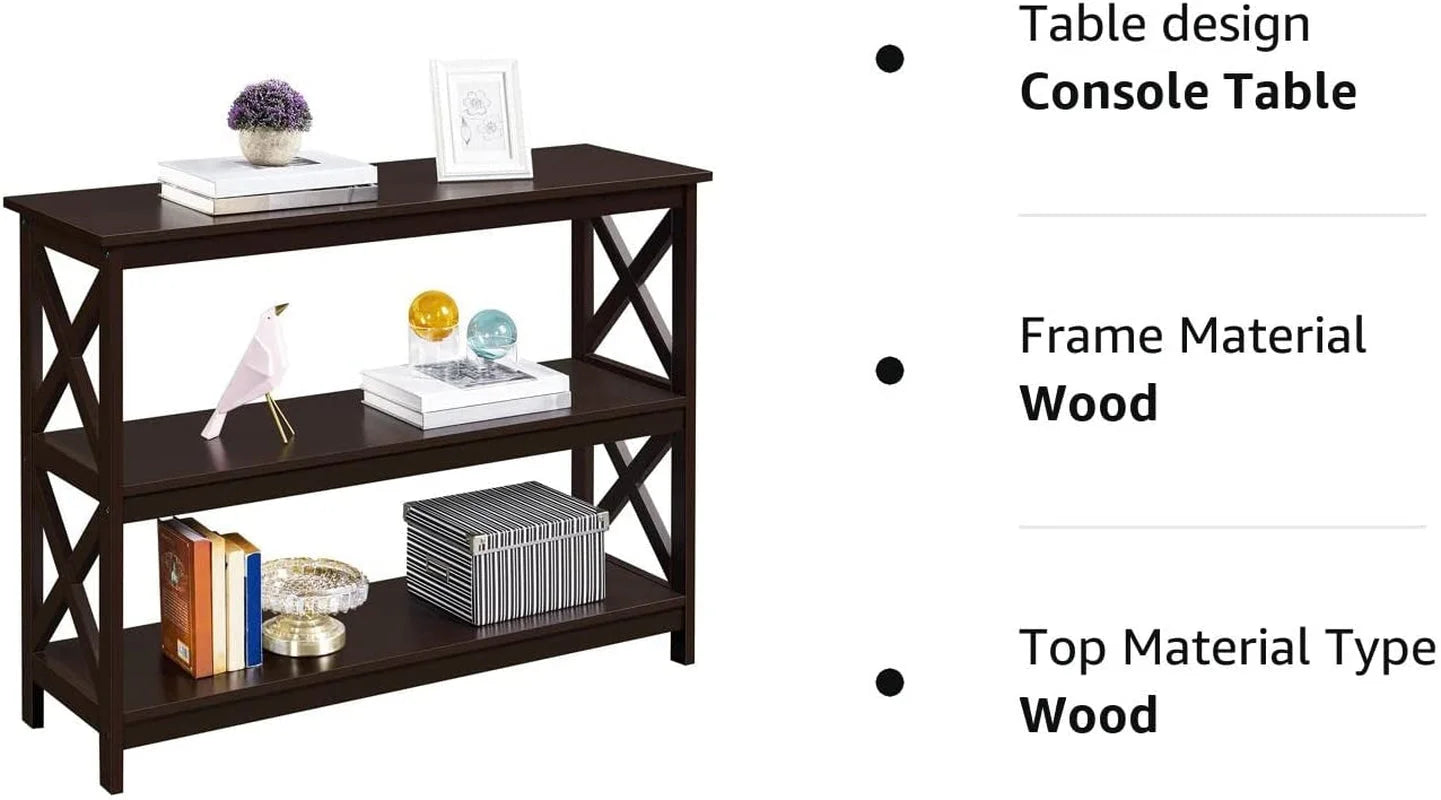 3-Tier Espresso Console Table with Storage Shelves LUNESCAPE
