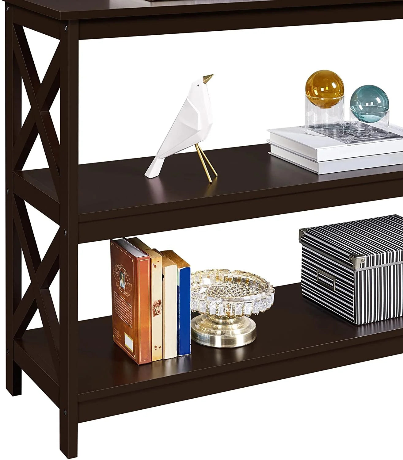 3-Tier Espresso Console Table with Storage Shelves LUNESCAPE