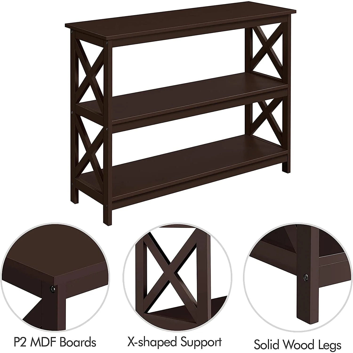 3-Tier Espresso Console Table with Storage Shelves LUNESCAPE