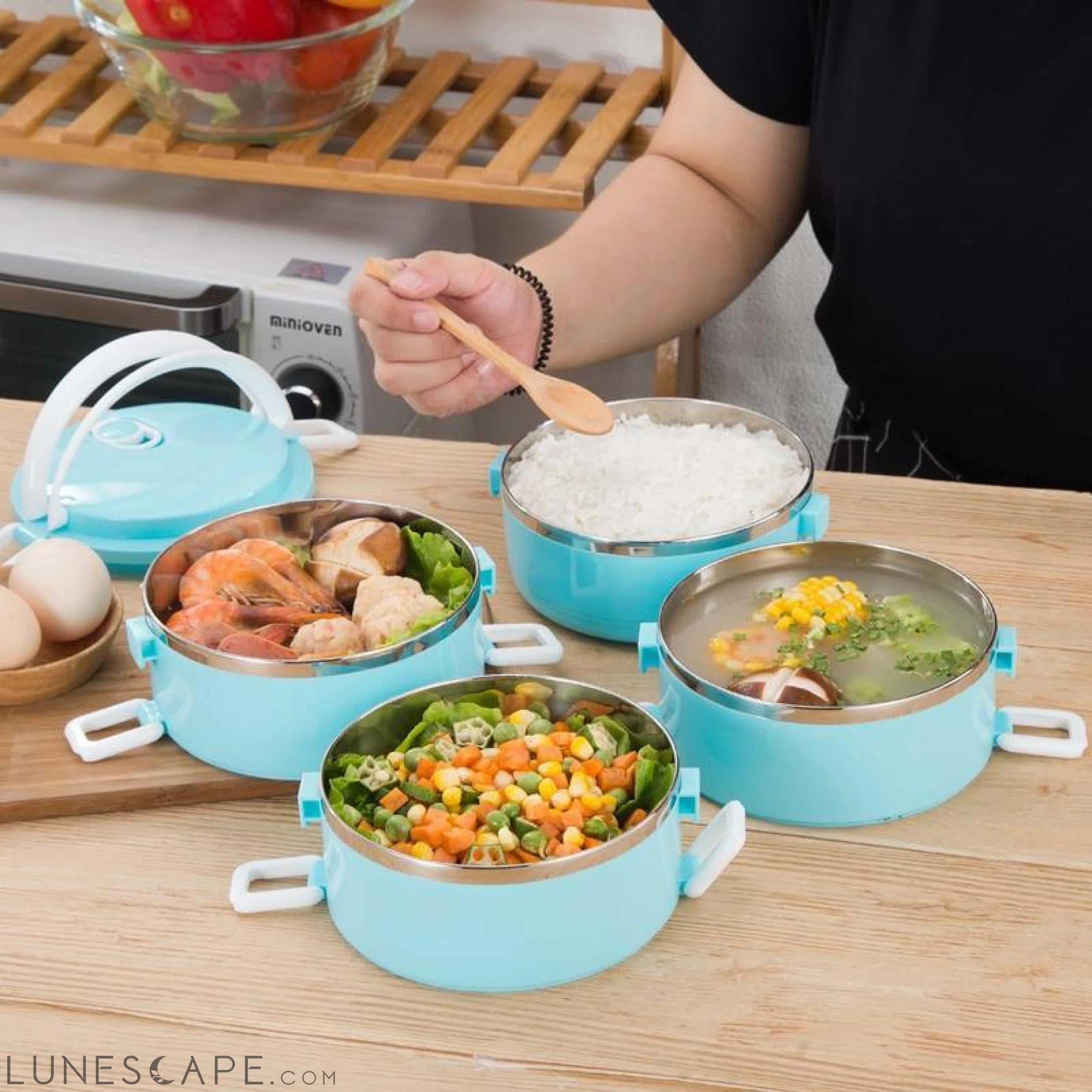 3-Tier Stackable Thermal Lunchbox - Purple LUNESCAPE