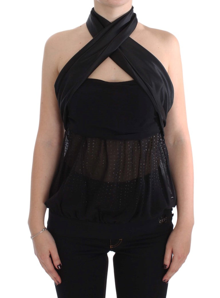 Exte Black Neck Wrap Top Blouse LUNESCAPE