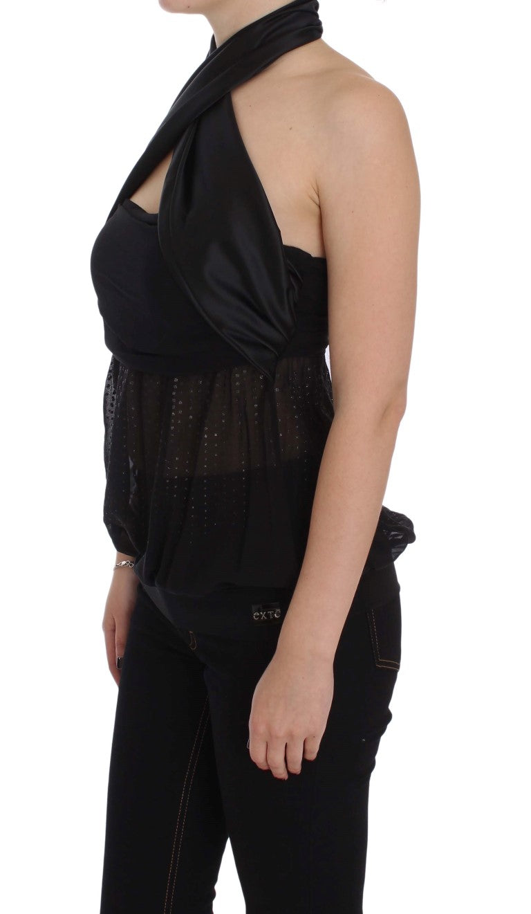 Exte Black Neck Wrap Top Blouse LUNESCAPE