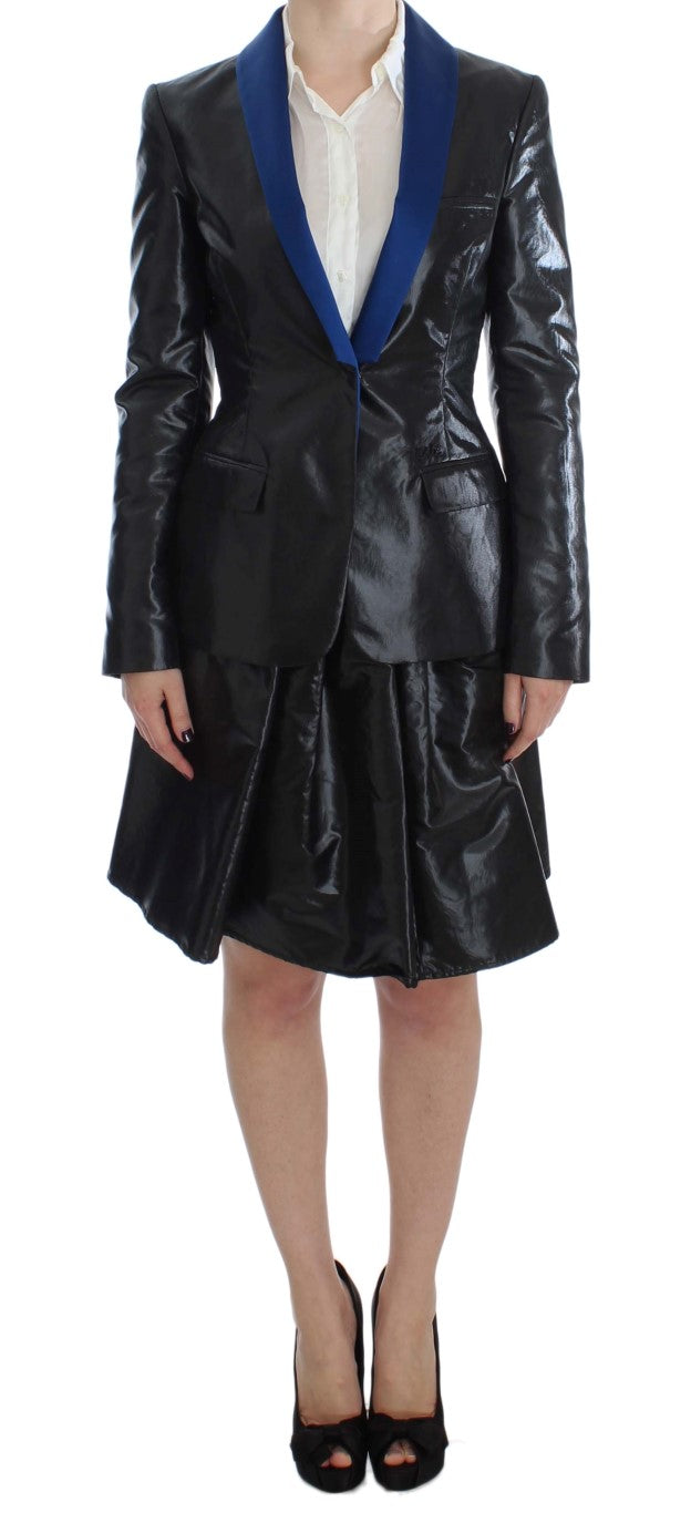 Exte Black Blue Two Piece Suit Skirt & Blazer LUNESCAPE