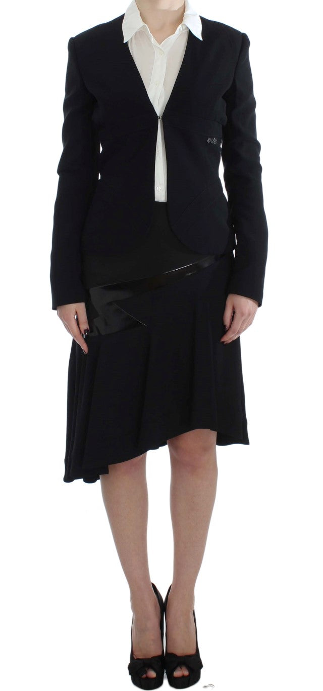 Exte Black Blue Two Piece Suit Skirt & Blazer LUNESCAPE