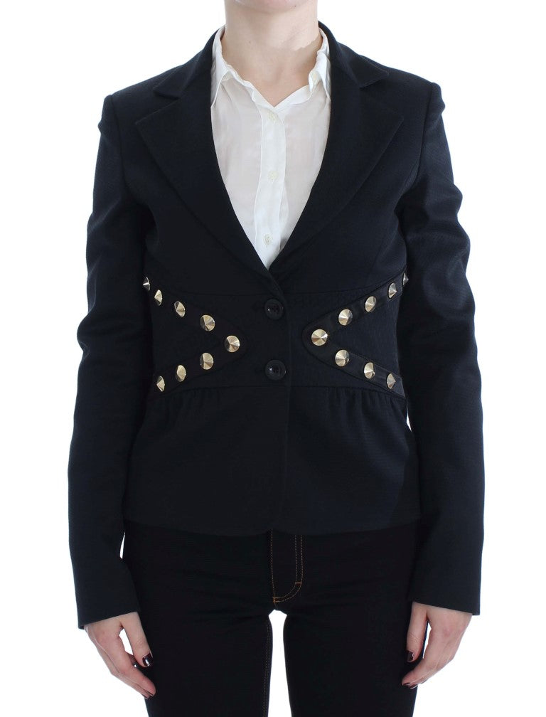 Exte Black Cotton Stretch Gold Studded Blazer Jacket LUNESCAPE
