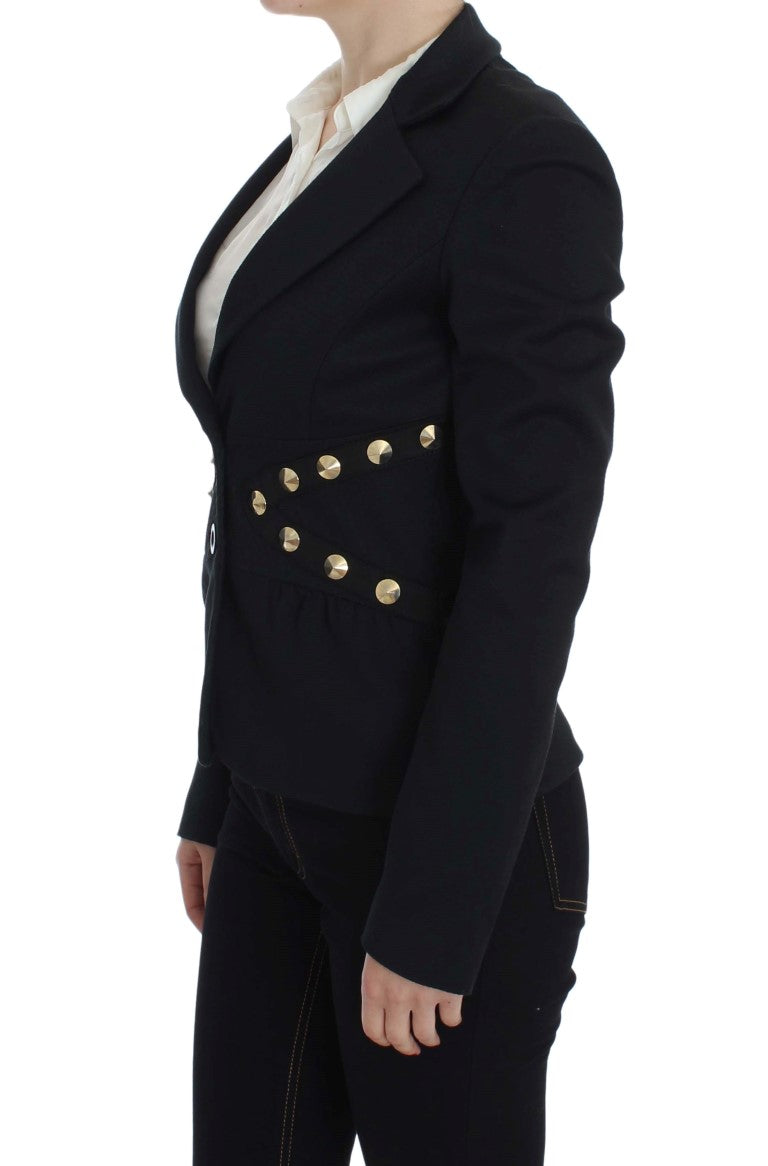 Exte Black Cotton Stretch Gold Studded Blazer Jacket LUNESCAPE