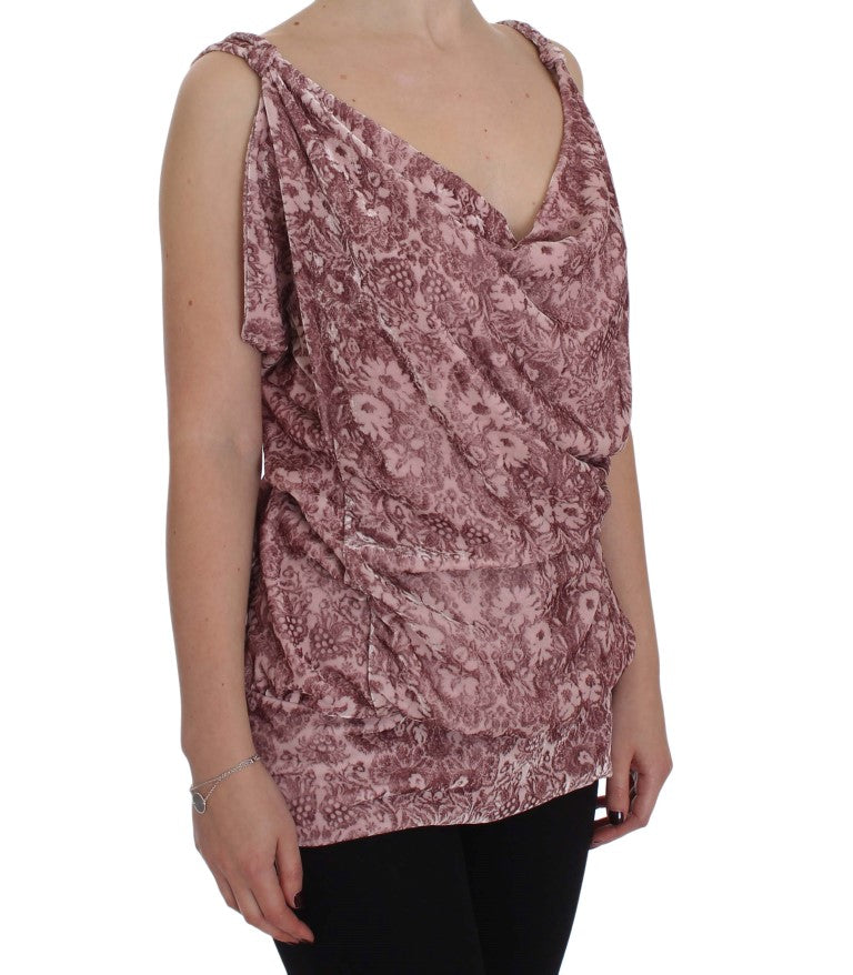 Exte Pink Floral Print Silk Blouse Top LUNESCAPE