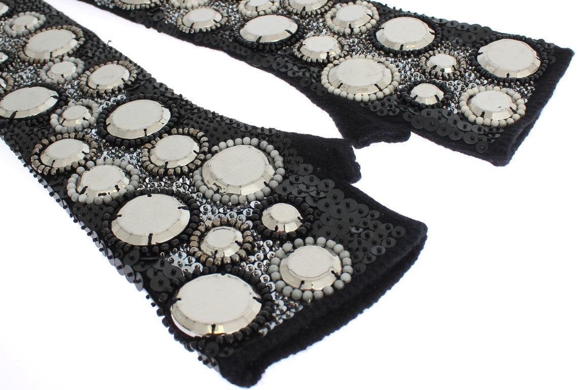 Dolce & Gabbana Black Cashmere Sequined Finger Less Gloves LUNESCAPE