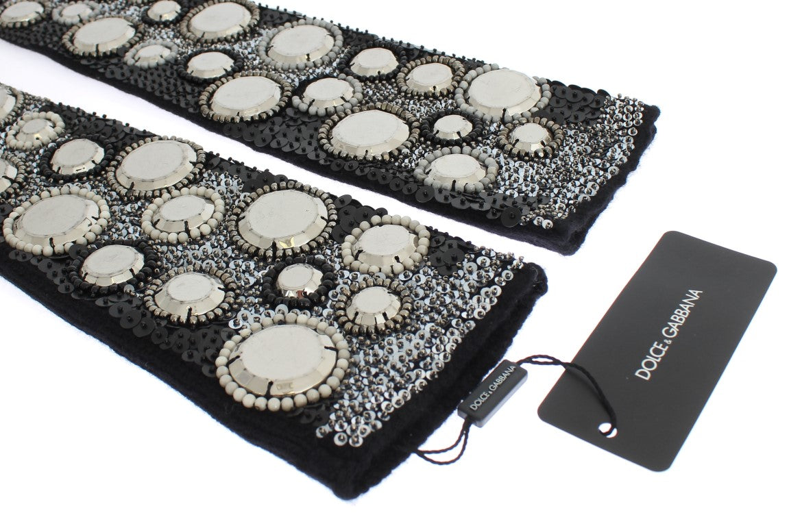 Dolce & Gabbana Black Cashmere Sequined Finger Less Gloves LUNESCAPE