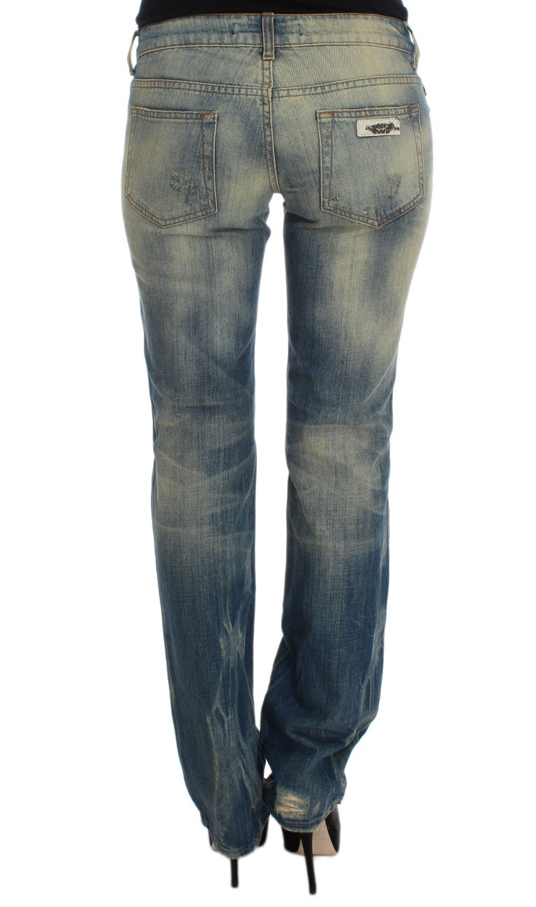 Cavalli Blue Wash Cotton Slim Fit Bootcut Jeans LUNESCAPE