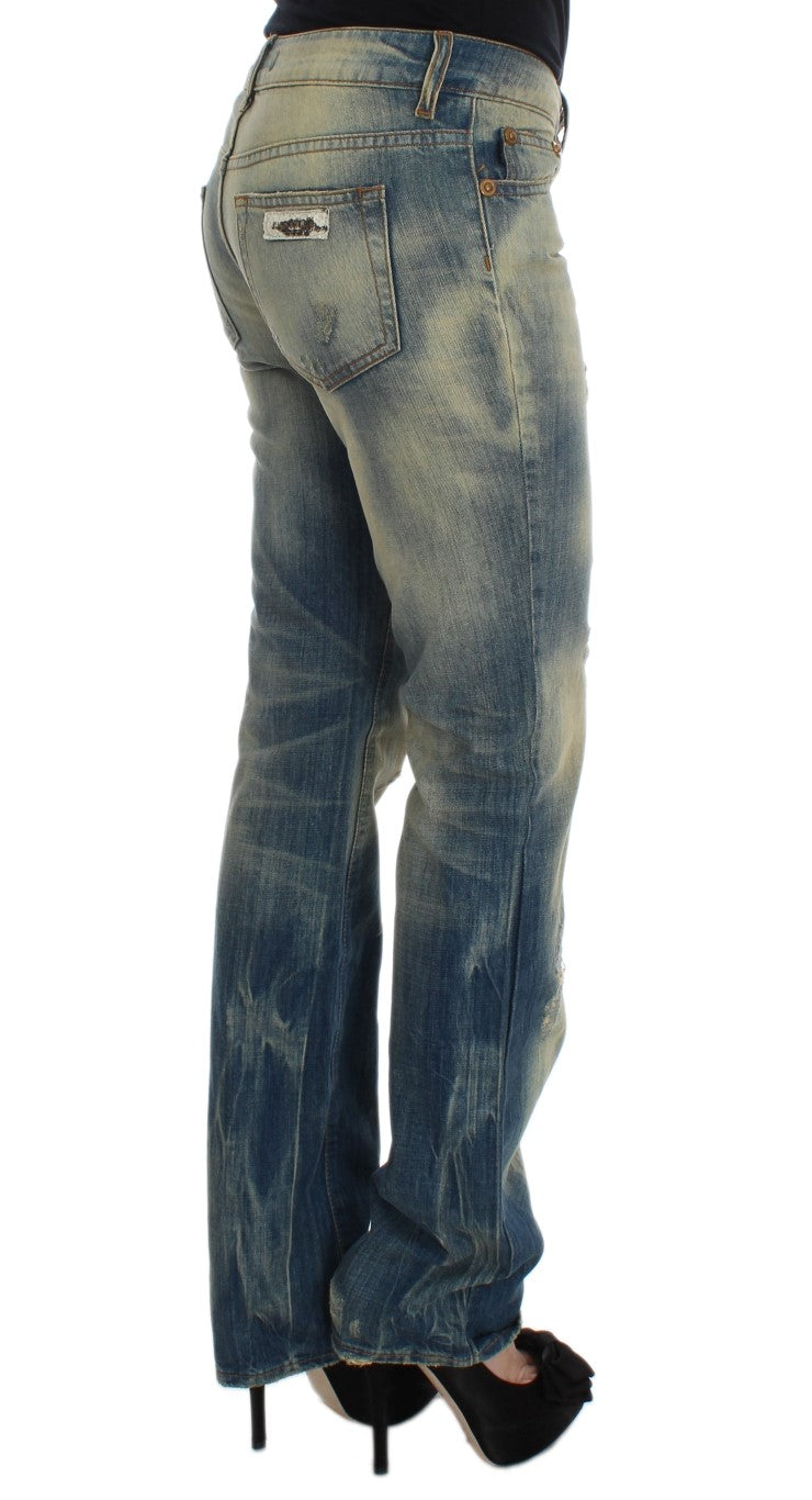 Cavalli Blue Wash Cotton Slim Fit Bootcut Jeans LUNESCAPE