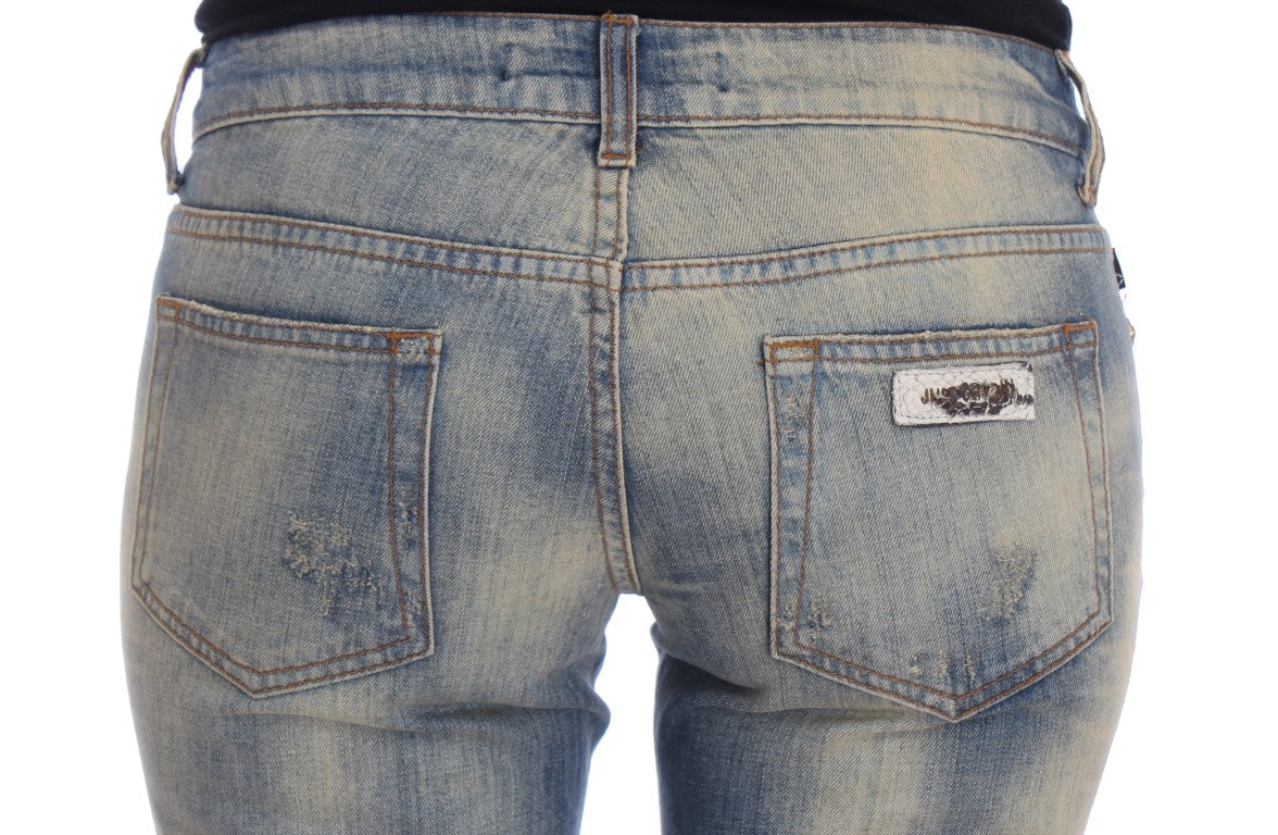 Cavalli Blue Wash Cotton Slim Fit Bootcut Jeans LUNESCAPE