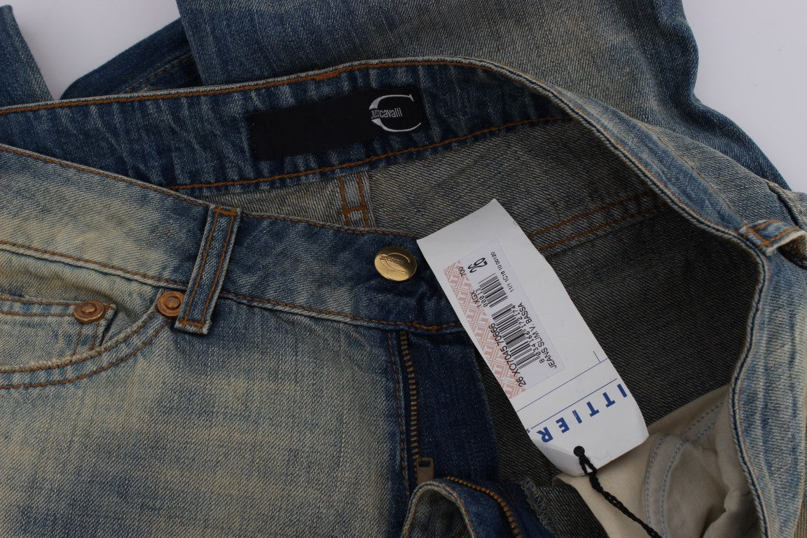 Cavalli Blue Wash Cotton Slim Fit Bootcut Jeans LUNESCAPE
