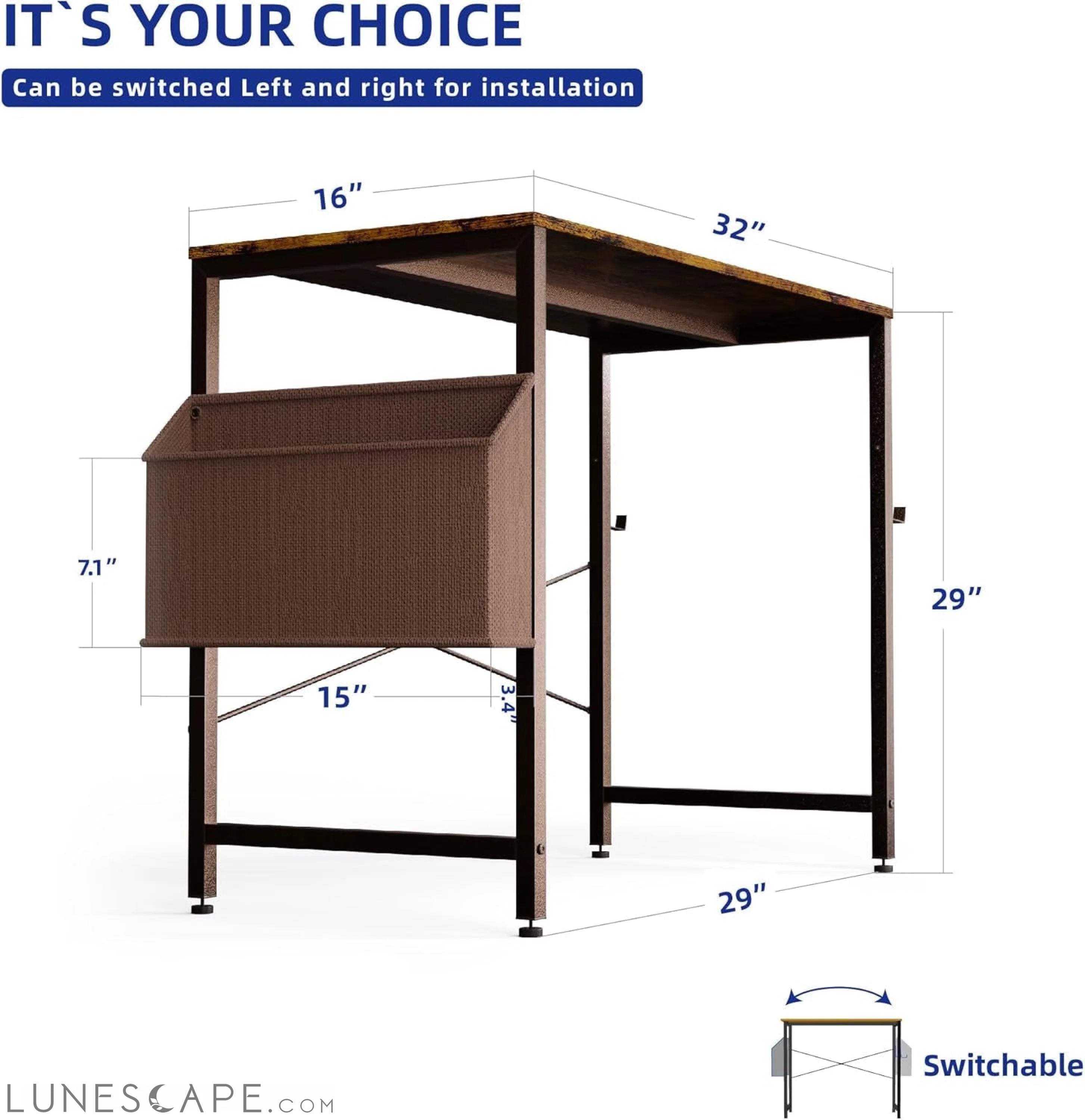 32 Inch Computer Desk for Small Spaces with Storage Bag, Home Office LUNESCAPE