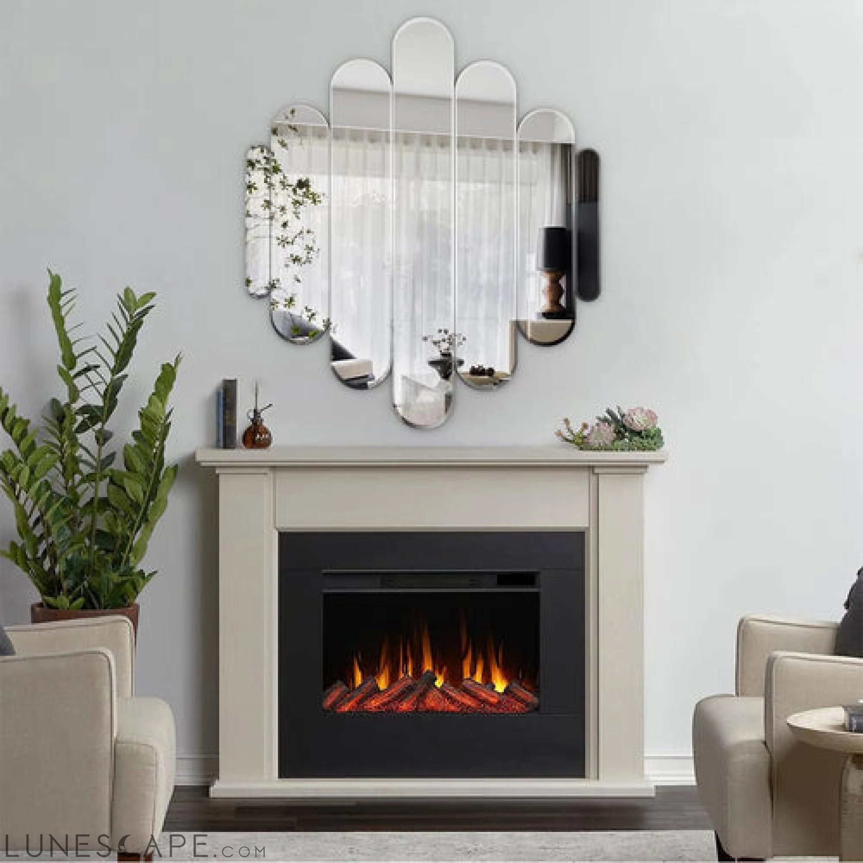32 X 28 Wall Mirror Wood Framed Elegant Cluster Arched Mirror LUNESCAPE