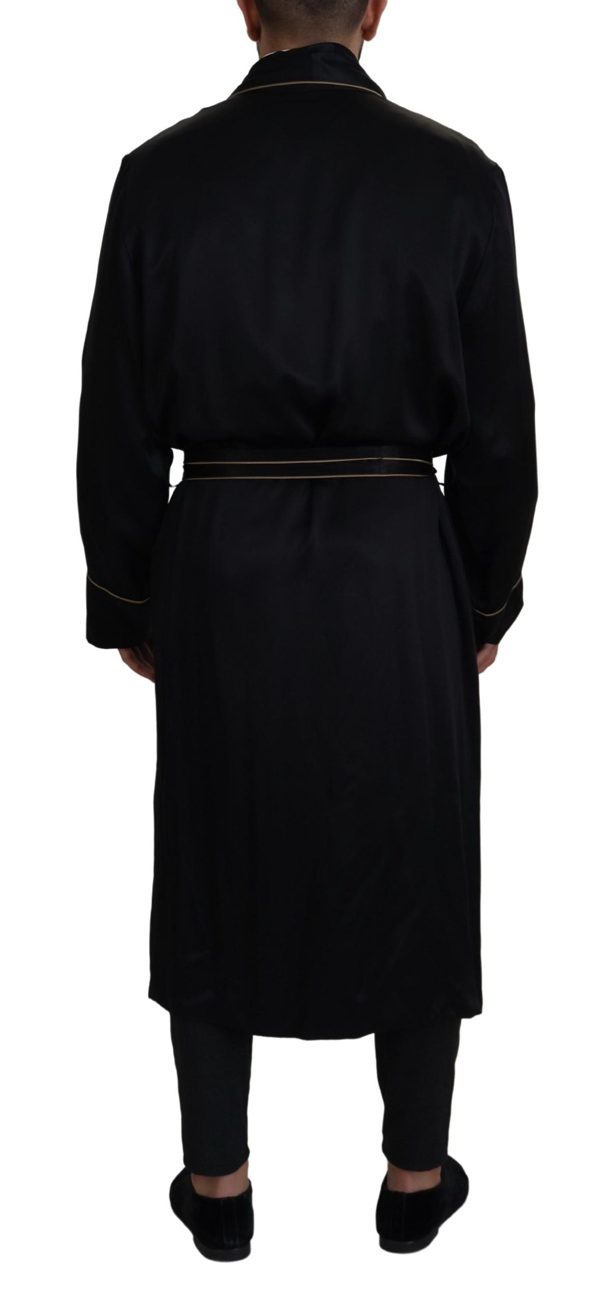 Dolce & Gabbana Black 100% Silk Robe Coat Wrap Jacket