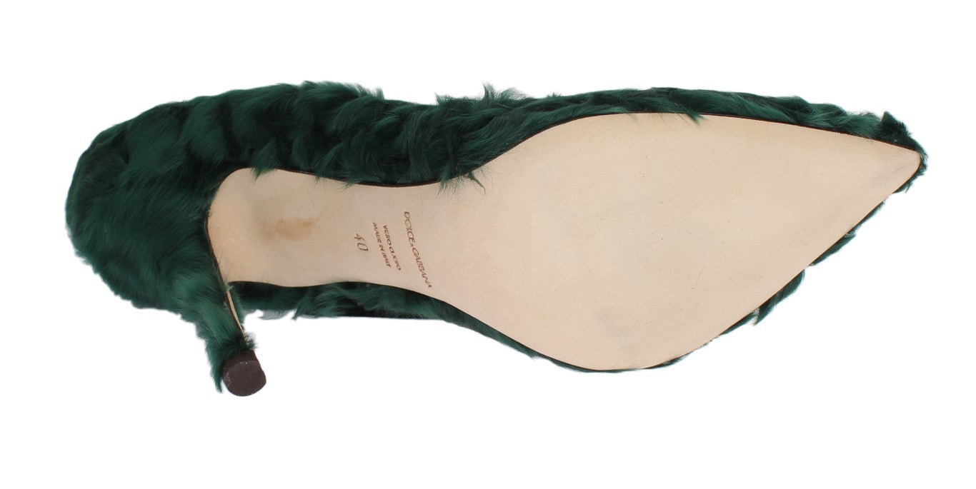 Dolce & Gabbana Green Xiangao Lamb Fur Leather Pumps LUNESCAPE