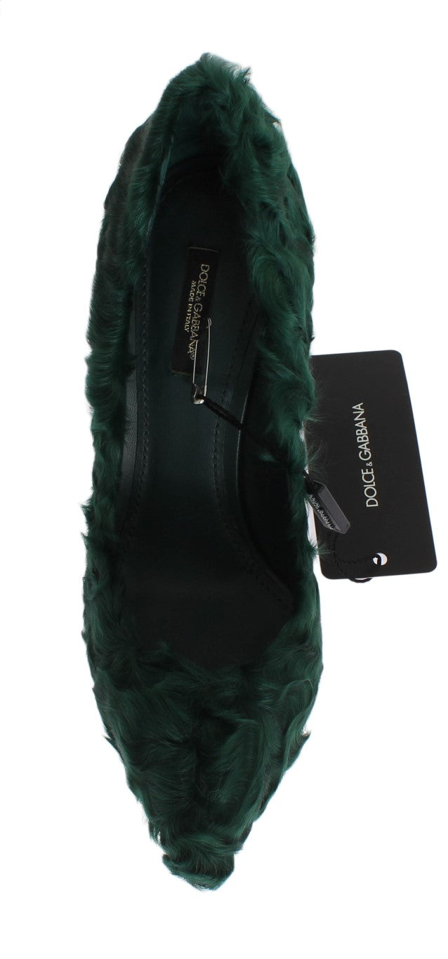 Dolce & Gabbana Green Xiangao Lamb Fur Leather Pumps LUNESCAPE