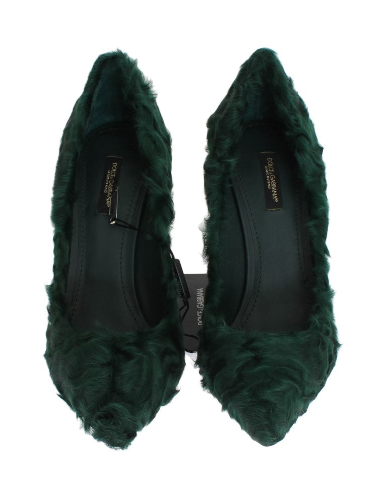 Dolce & Gabbana Green Xiangao Lamb Fur Leather Pumps LUNESCAPE