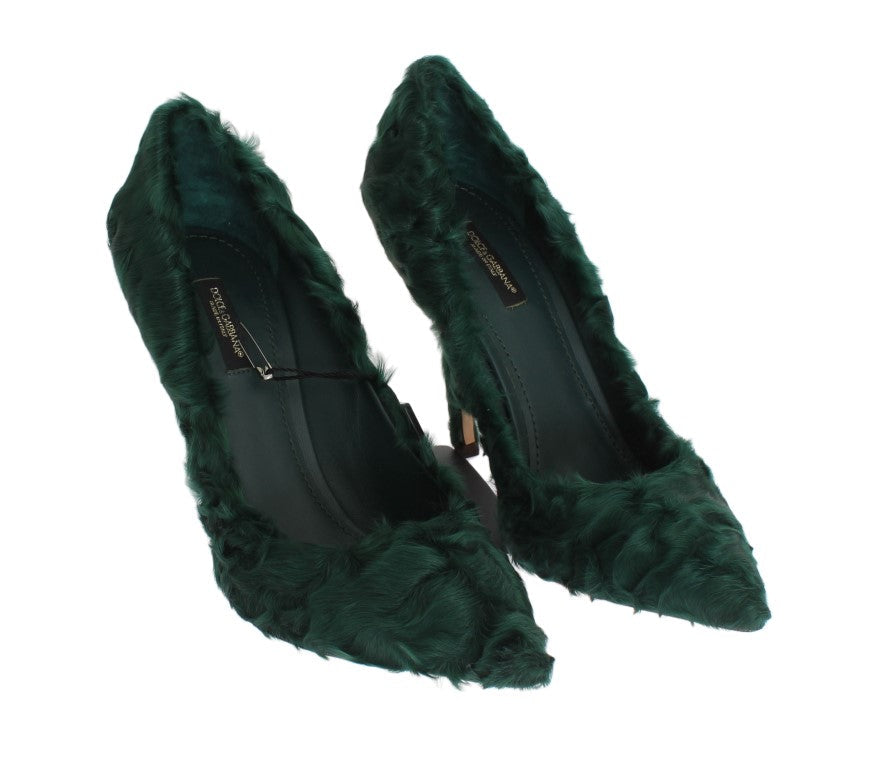 Dolce & Gabbana Green Xiangao Lamb Fur Leather Pumps LUNESCAPE