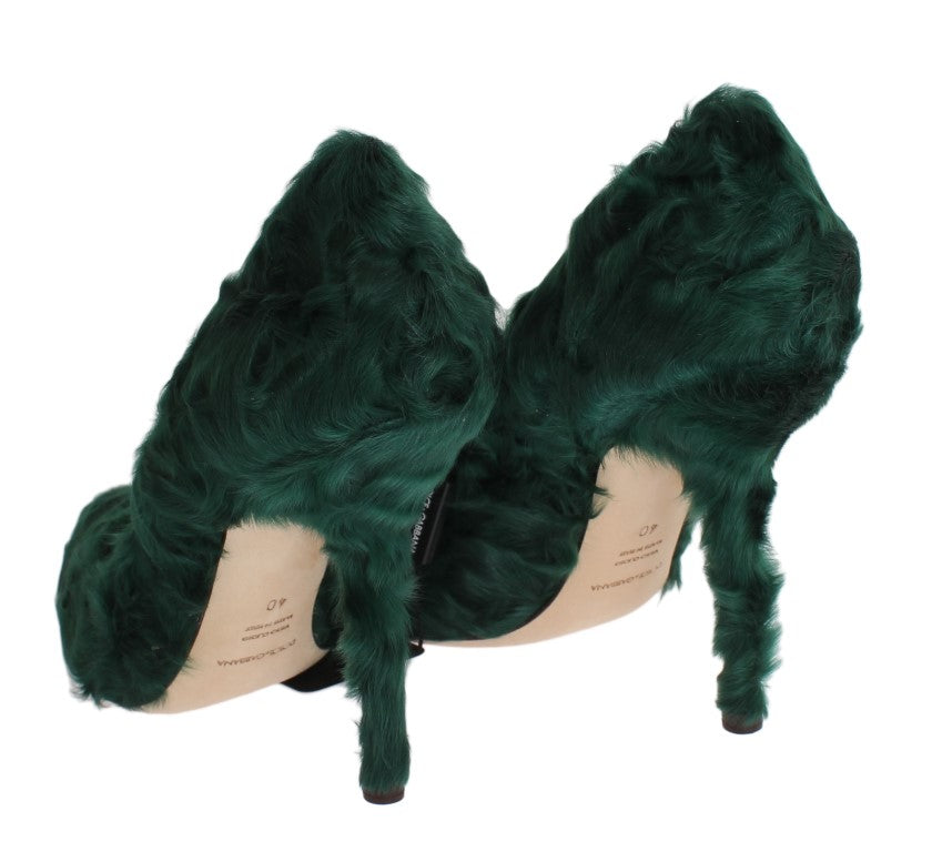 Dolce & Gabbana Green Xiangao Lamb Fur Leather Pumps LUNESCAPE