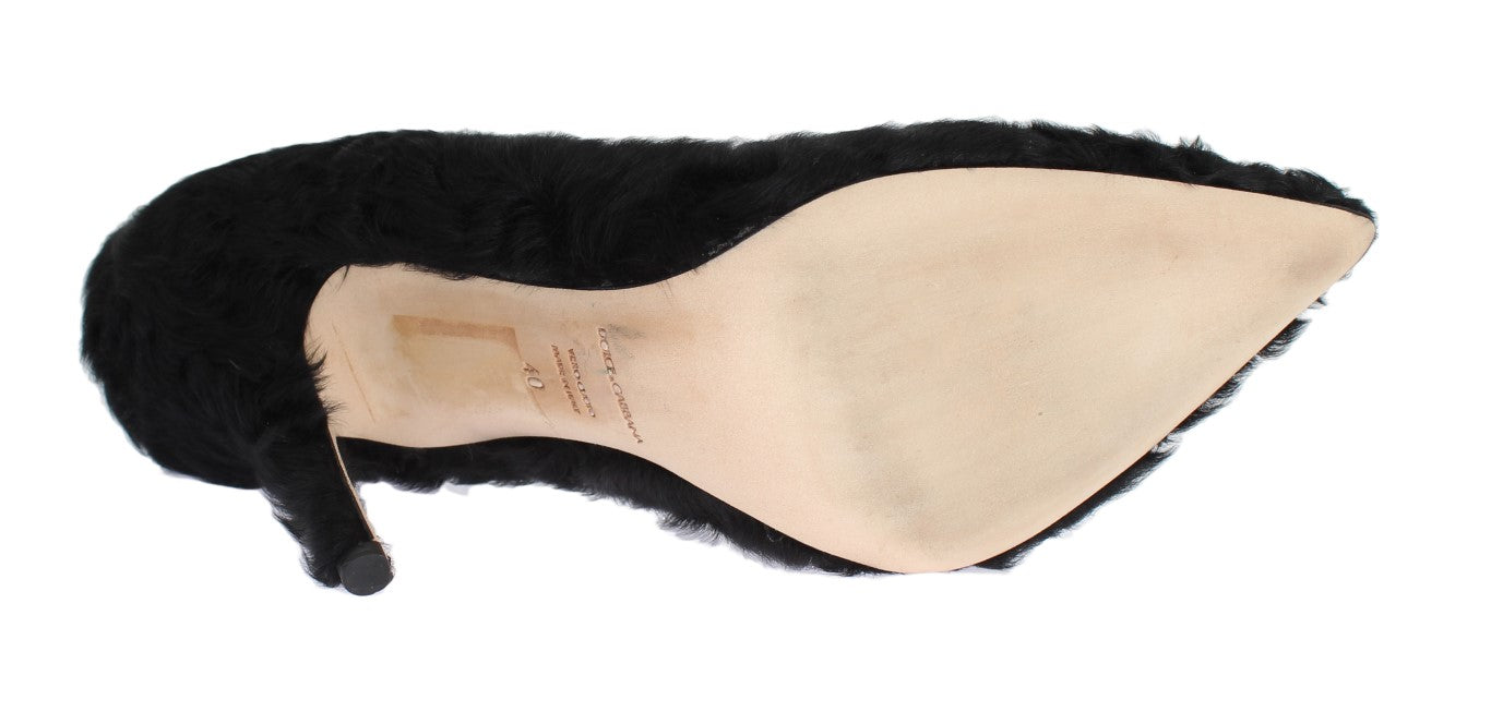 Dolce & Gabbana Black Xiangao Lamb Fur Leather Pumps LUNESCAPE