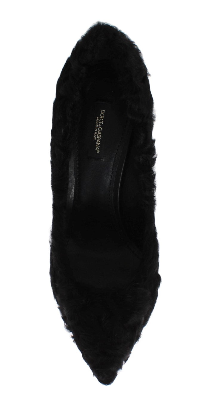 Dolce & Gabbana Black Xiangao Lamb Fur Leather Pumps LUNESCAPE