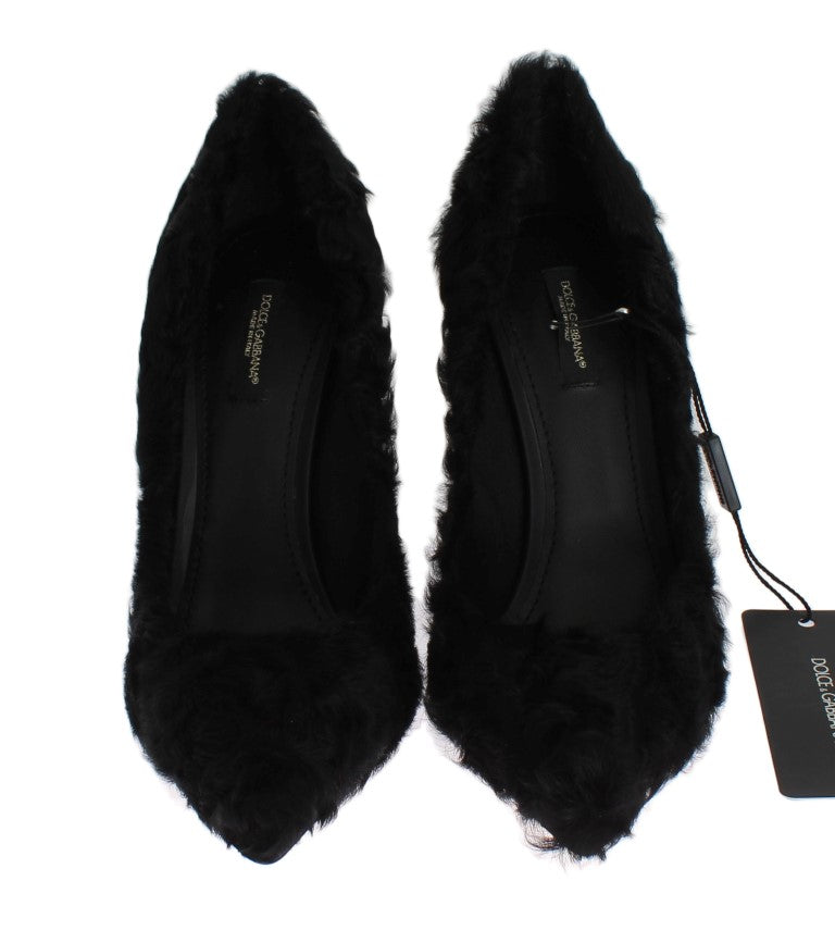 Dolce & Gabbana Black Xiangao Lamb Fur Leather Pumps LUNESCAPE