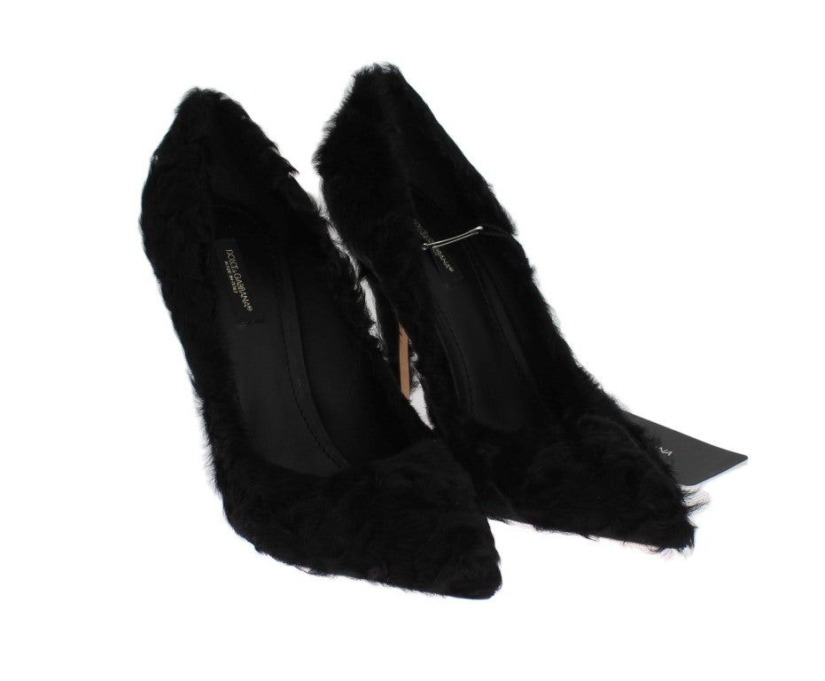 Dolce & Gabbana Black Xiangao Lamb Fur Leather Pumps LUNESCAPE