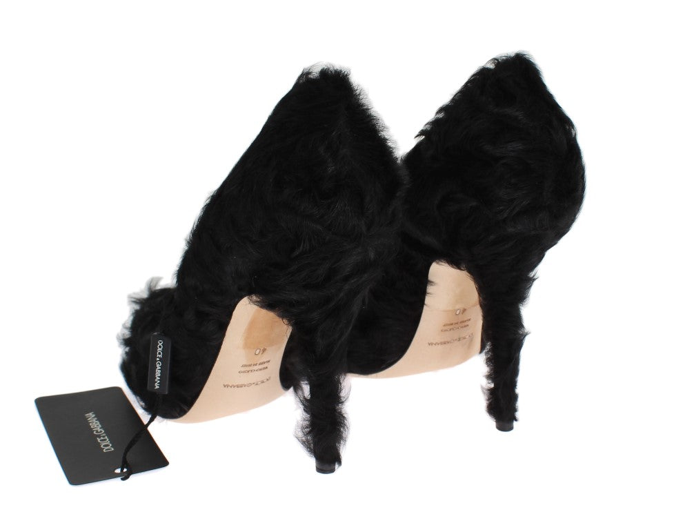 Dolce & Gabbana Black Xiangao Lamb Fur Leather Pumps LUNESCAPE