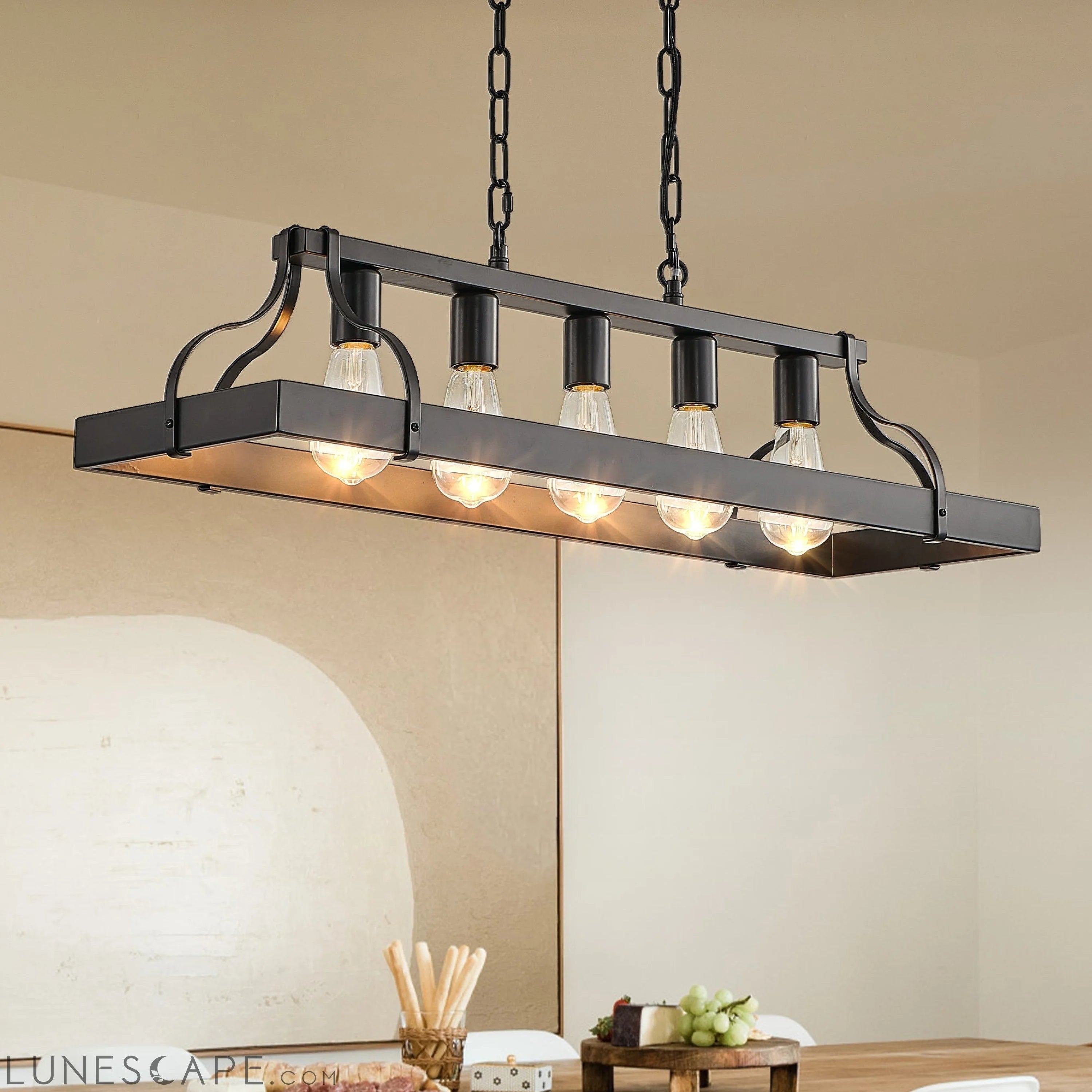 33.7-Inch Black Industrial Pendant Light with 5 E26 Bulb Sockets LUNESCAPE