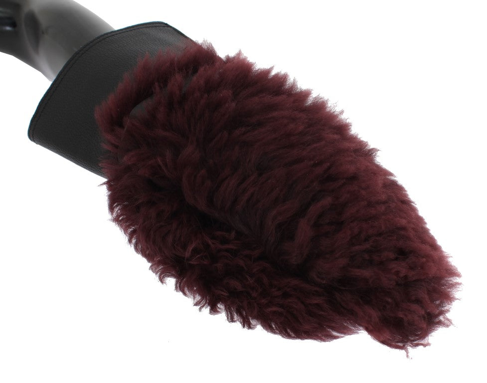 Dolce & Gabbana Black Leather Bordeaux Shearling Gloves LUNESCAPE