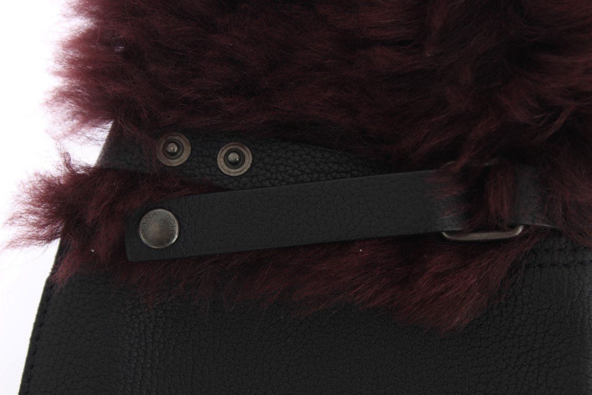 Dolce & Gabbana Black Leather Bordeaux Shearling Gloves LUNESCAPE