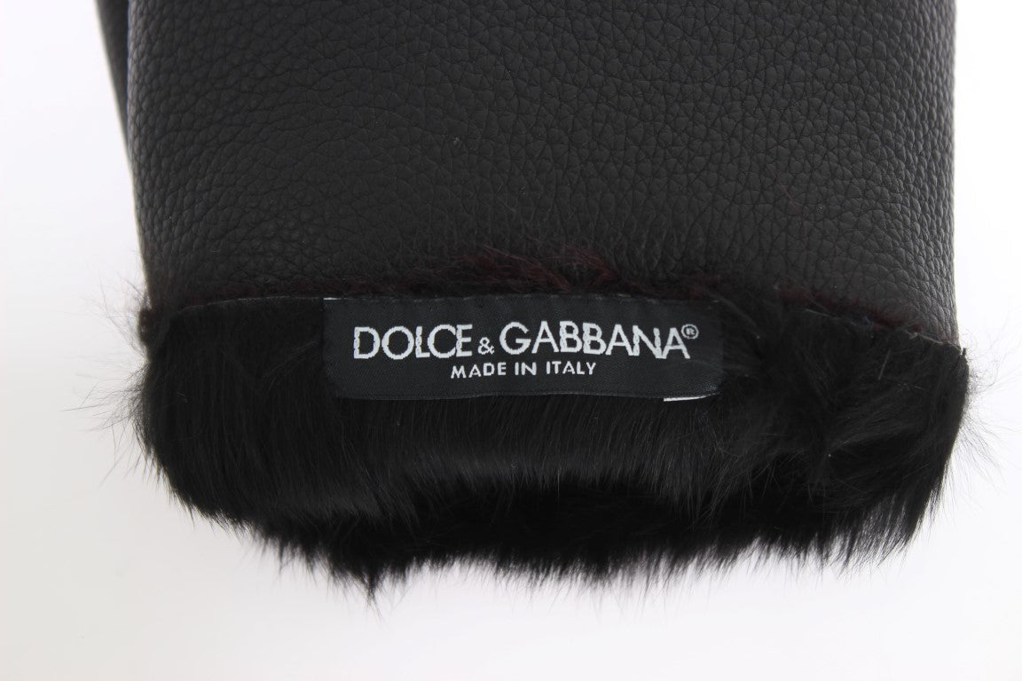 Dolce & Gabbana Black Leather Bordeaux Shearling Gloves LUNESCAPE