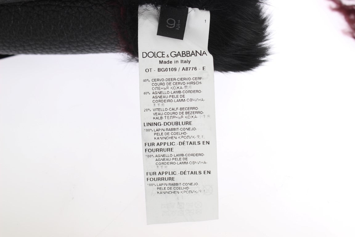 Dolce & Gabbana Black Leather Bordeaux Shearling Gloves LUNESCAPE