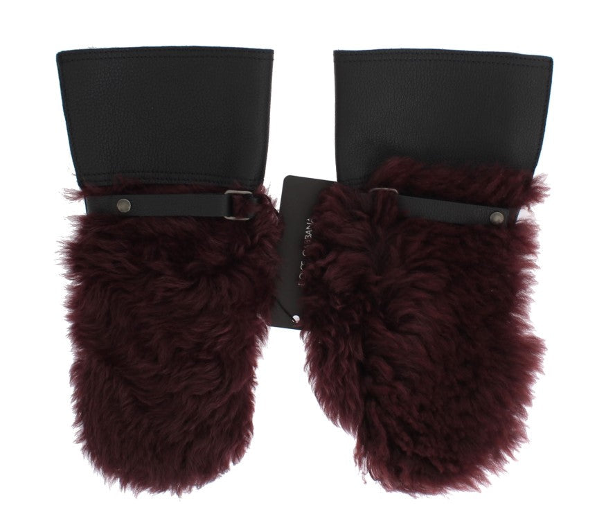Dolce & Gabbana Black Leather Bordeaux Shearling Gloves LUNESCAPE