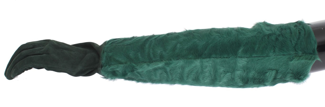 Dolce & Gabbana Green Leather Xiangao Fur Elbow Gloves LUNESCAPE