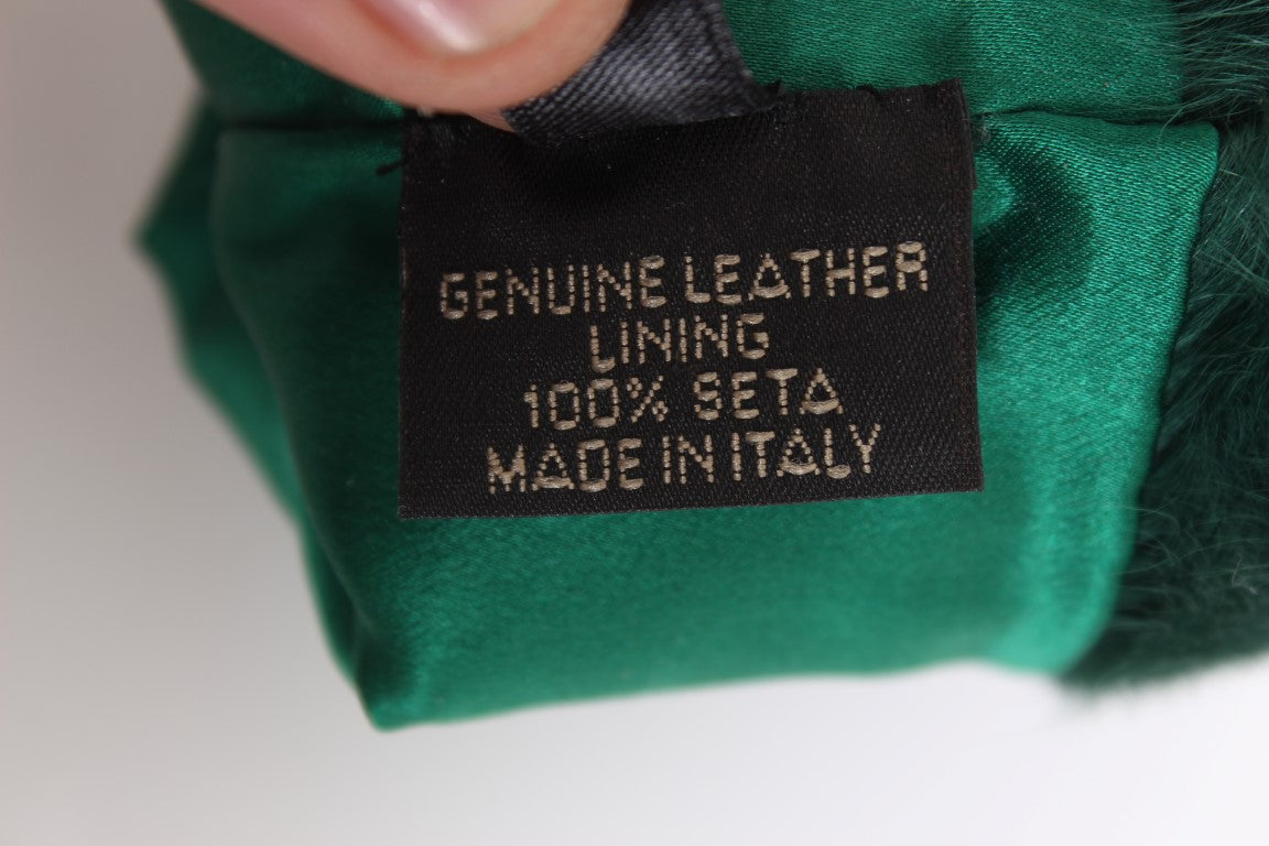 Dolce & Gabbana Green Leather Xiangao Fur Elbow Gloves LUNESCAPE