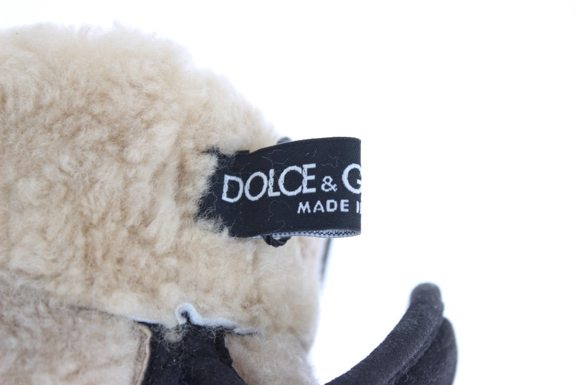 Dolce & Gabbana Gray Wool Shearling Studded Blue Leopard Gloves LUNESCAPE
