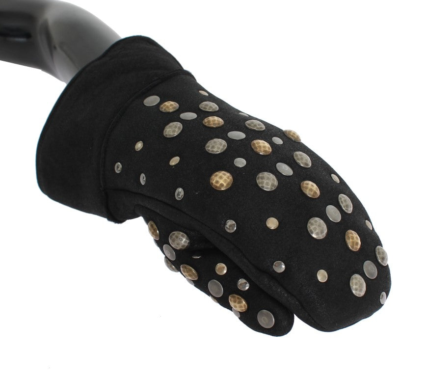 Dolce & Gabbana Gray Wool Shearling Studded Gloves LUNESCAPE