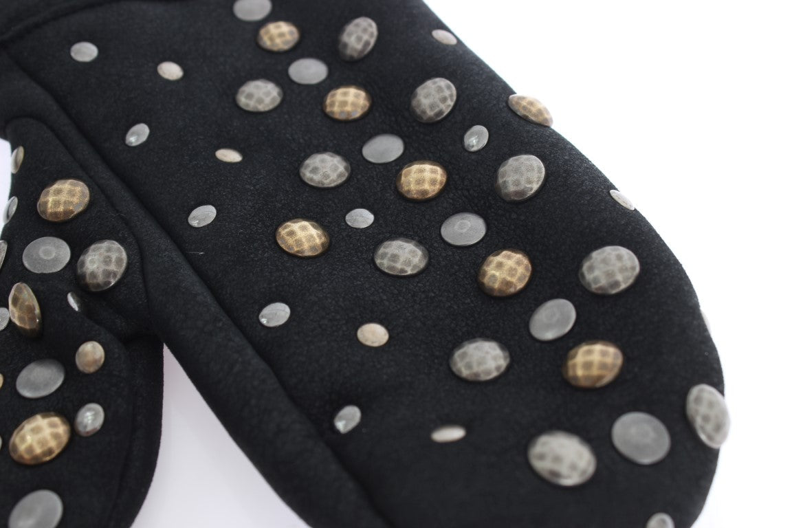Dolce & Gabbana Gray Wool Shearling Studded Gloves LUNESCAPE