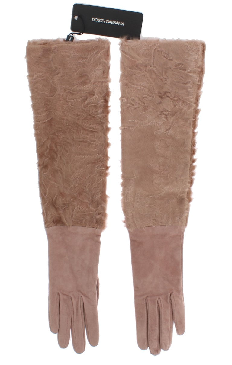 Dolce & Gabbana Beige Suede Xiangao Fur Elbow Gloves LUNESCAPE