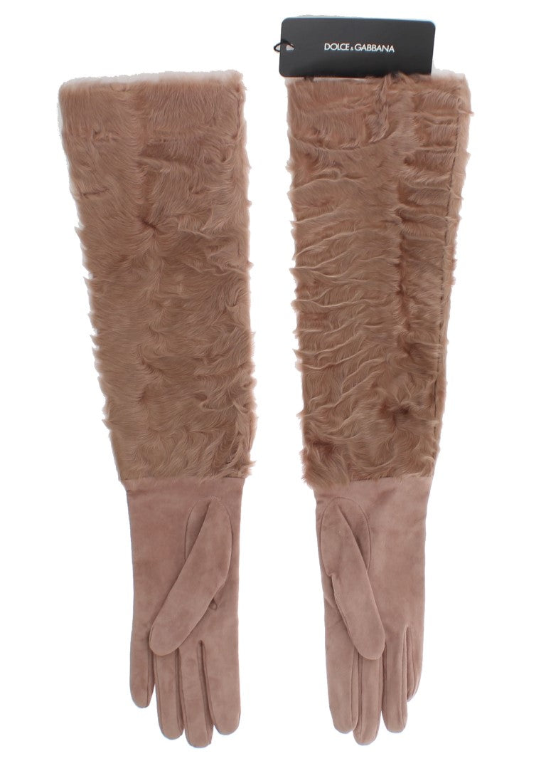 Dolce & Gabbana Beige Suede Xiangao Fur Elbow Gloves LUNESCAPE